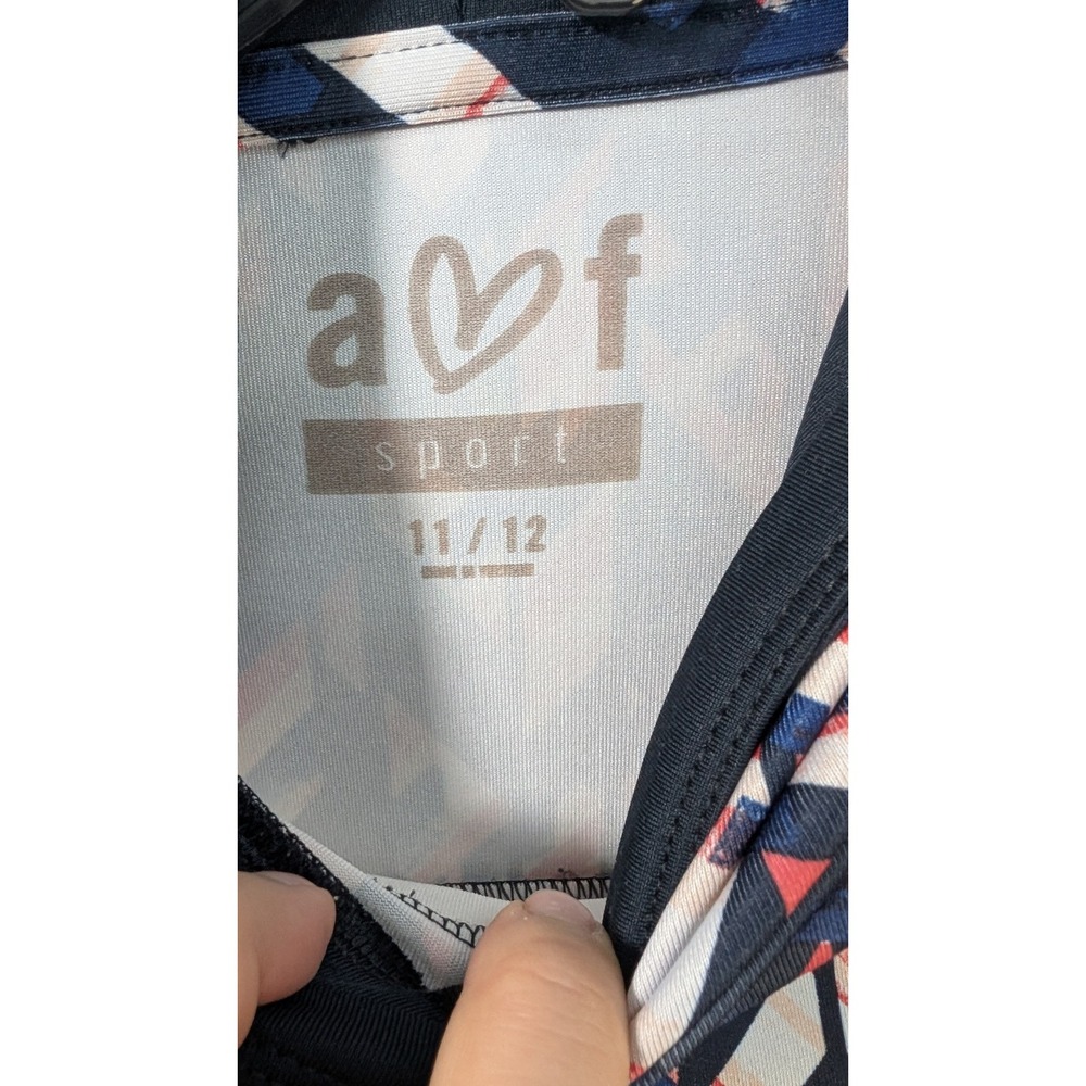 A2F Sport Girls Hoodie Size 11/12 Navy Red White Geometric Chevron Pullover - Picture 2 of 3